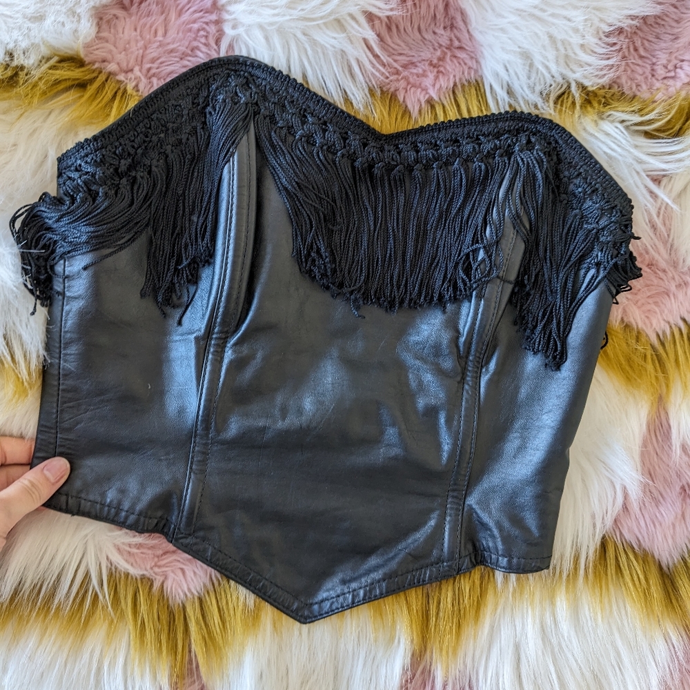 Vintage Genuine Leather Fringe Corset